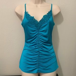 Cache shirred silky tank top small teal